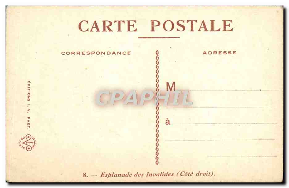 CPA Esplanade Des Invalides Paris 1925  — Rückseite