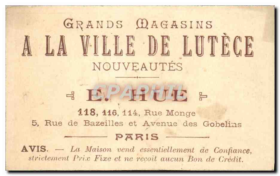 Chromo A La Ville De Lutece Nouveautes Paris Rue Monge Paimpol Lannion Cap Frehel  — Rückseite