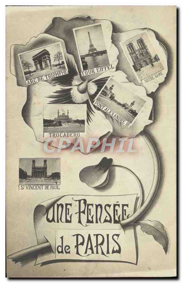 CPA Une Pensee De Paris Arc de TRiomphe Tour Eiffel Notre Dame Trocadero