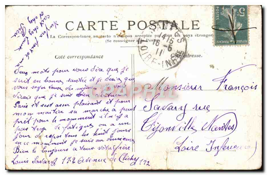 Antike Ansichtskarte Paris Der Triumphbogen De l'Etoile — Rückseite