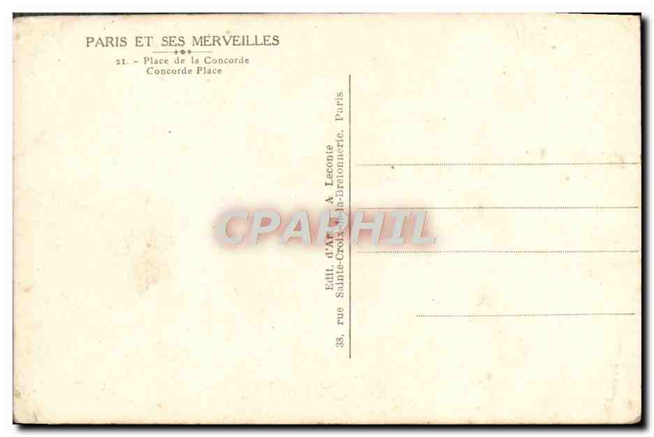 CPA Paris Et Ses Merveilles Place De Concorde — Rückseite