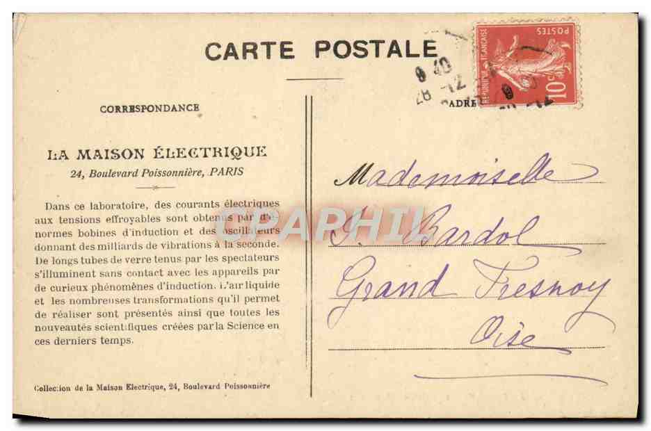 CPA La Maison Electrique Boulevard Poissonniere Paris Laboratoire de Georgia Knap — Rückseite