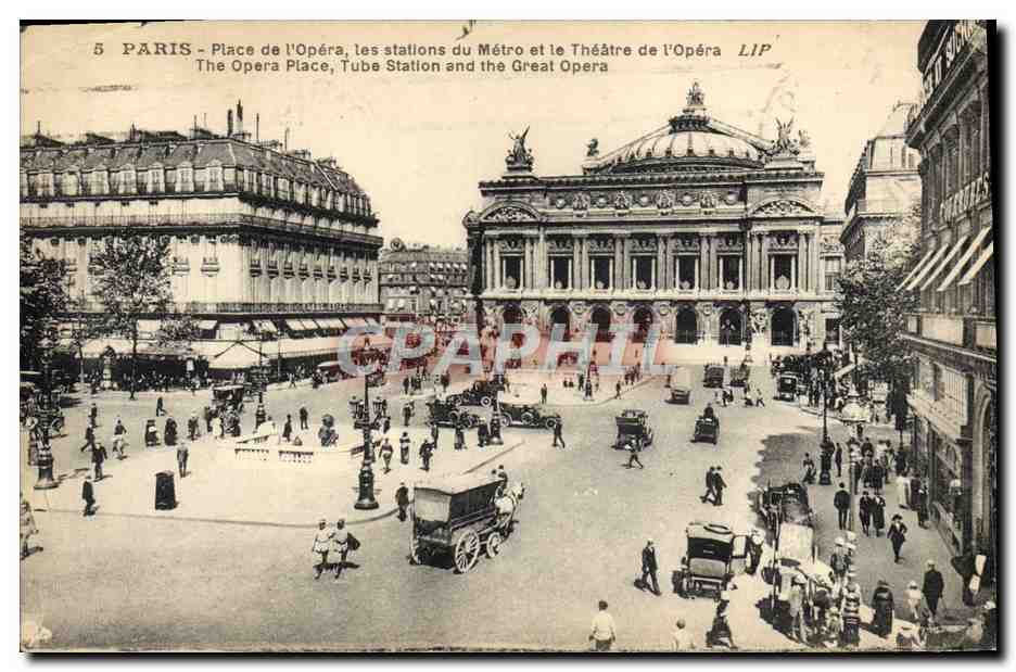 CPA Paris Place De L'Opera Les Stations Du Metro Et Le Theatre De l'Opera