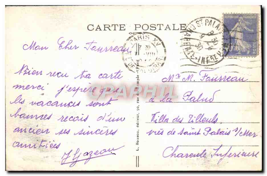 CPA Paris L'Opera  — Verso
