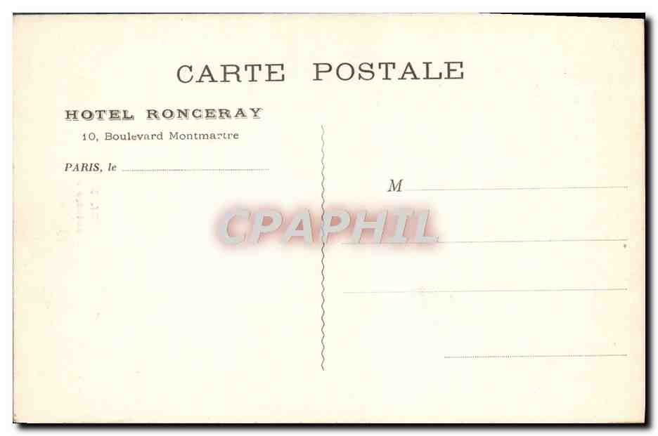 CPA Paris Hotel Ronceray Hall d'Entree Des Salons Et Du Restaurant — Rückseite