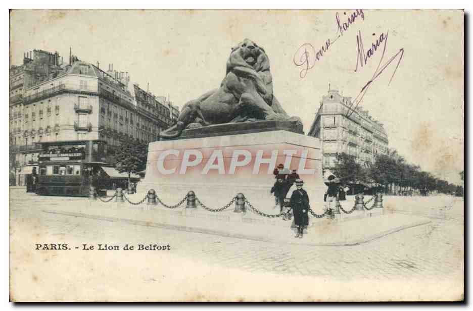 CPA Paris Le Lion De Belfort Tramway