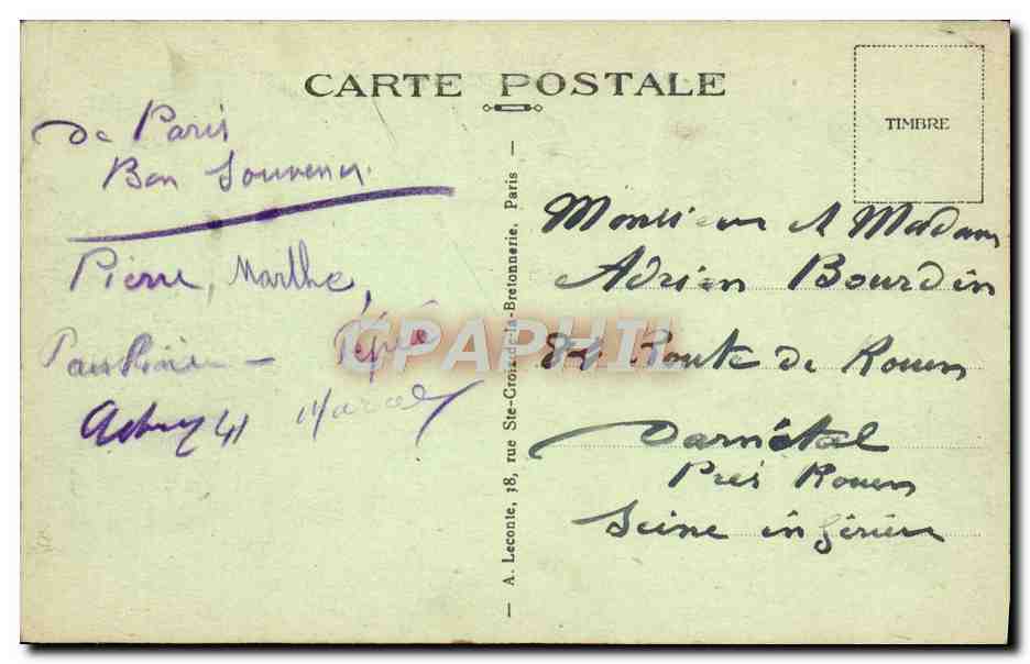 CPA Paris L'Ecole Militaire — Rückseite