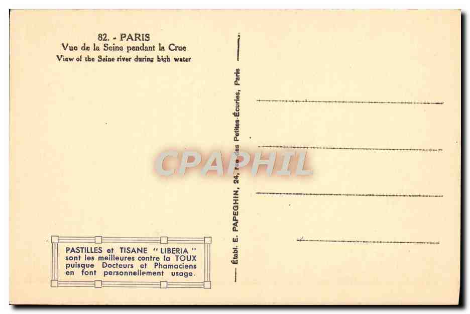 CPA Paris Vue De La Seine Pendant La Crue peche Pecheur — Rückseite