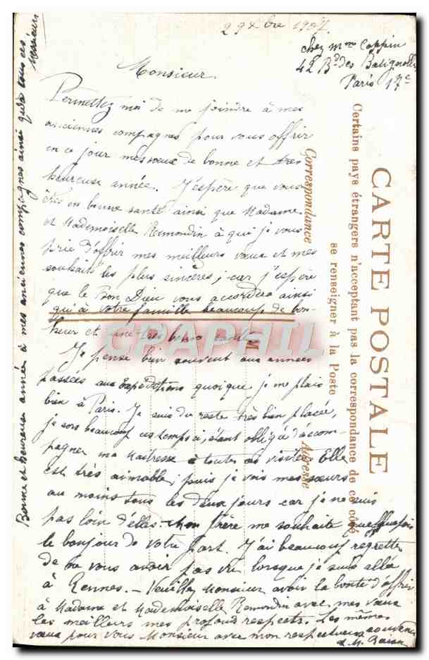 CPA Paris L'Institut (carte toilee) — Verso