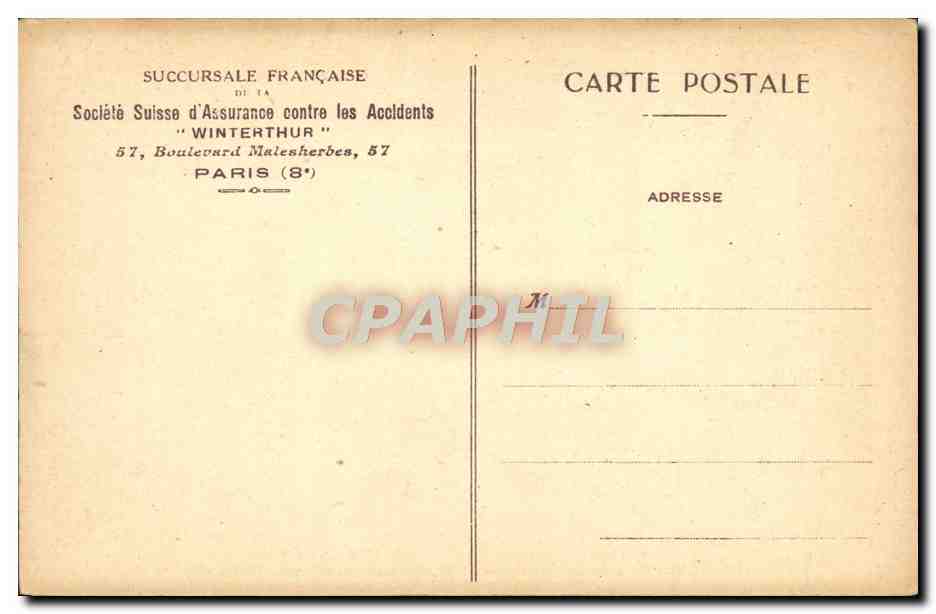 CPA Soclete Suisse d'Assurance Contre Les Accldents Winterthur Boulevard Malesherbes Paris Boulevard Malesherbes — Verso