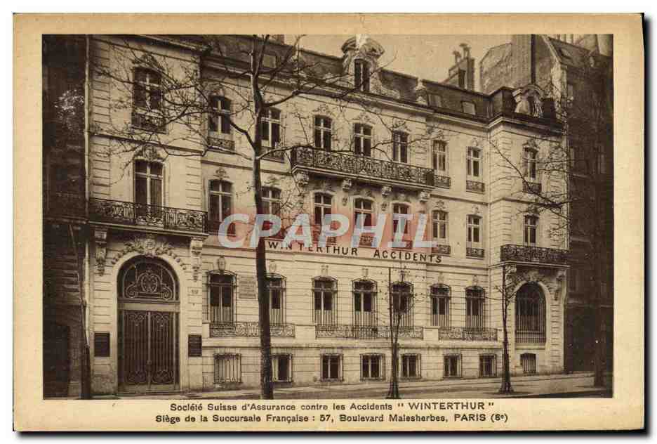 CPA Soclete Suisse d'Assurance Contre Les Accidents Winterthur Boulevard Malesherbes Paris