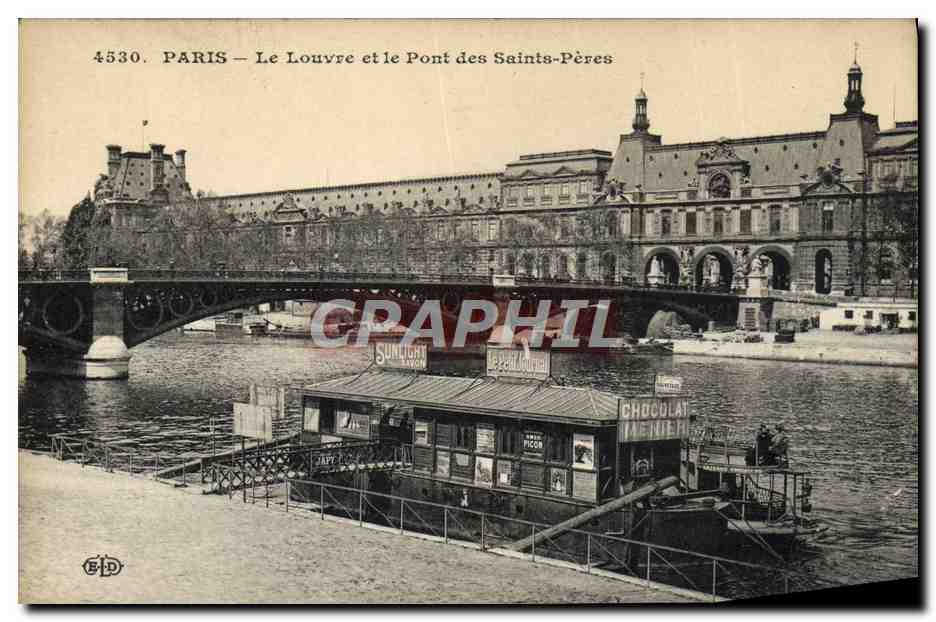 CPA Paris Le Louvre Et Le Pont Des Saints Peres Bateau Peniche
