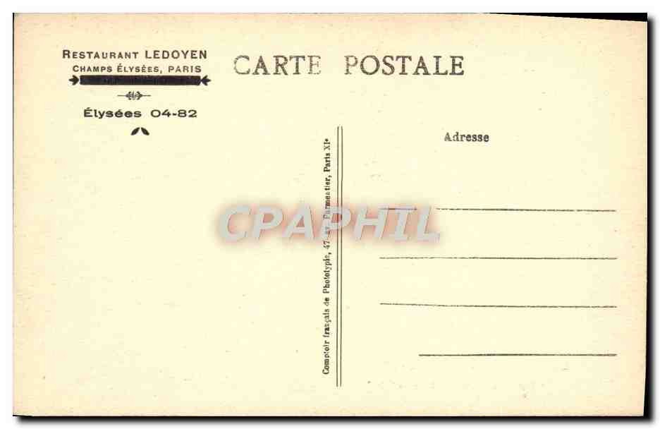 CPA Restaurant Ledoyen Champs Elysees Paris — Rückseite