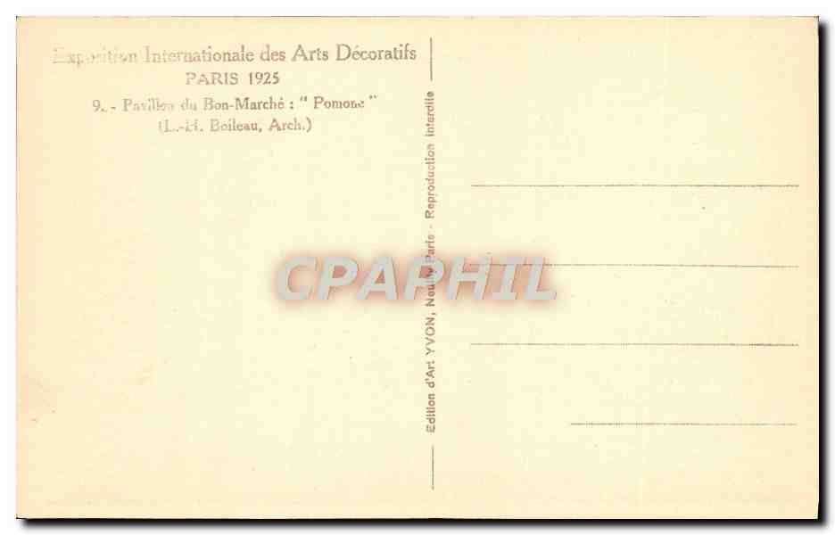 CPA Exposition Internationale Des Arts Decoratifs Paris 1925 Pavillon du Bon Marche Pomone — Rückseite