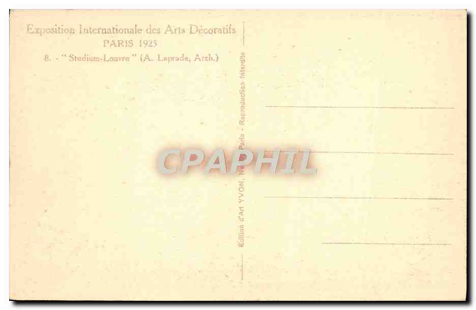 CPA Paris Exposition Internationale des Arts Decoratifs Paris 1925 Studium Louvre — Rückseite