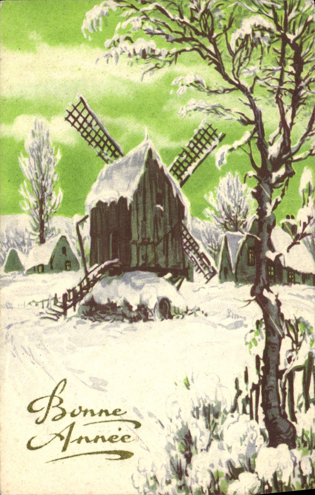 CPA Fantaisie Bonne annee Moulin a vent