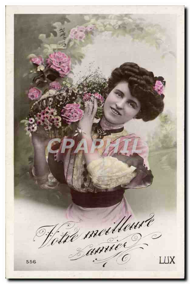 Femme tenant un bouquet de fleurs — 'Votre meilleure amie' — Lux, n° 556