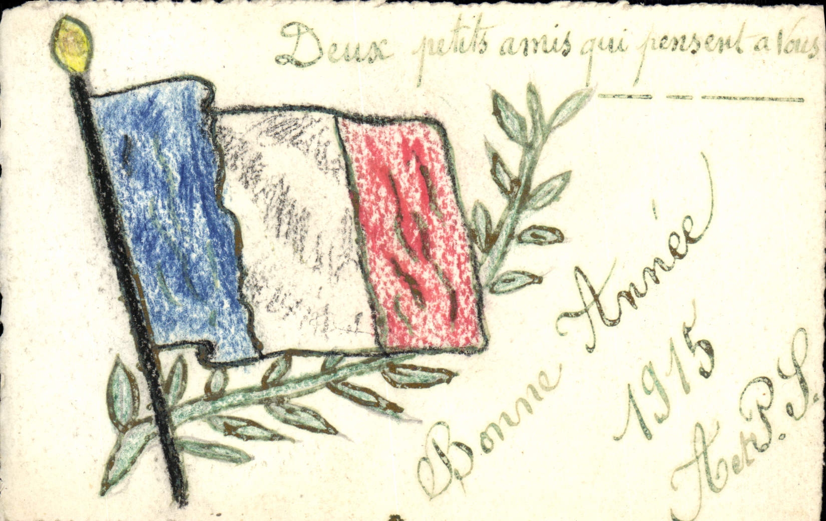 CPA Fantaisie Drapeau Francais 1915 (dessina a la main) Bihorel pres Rouen
