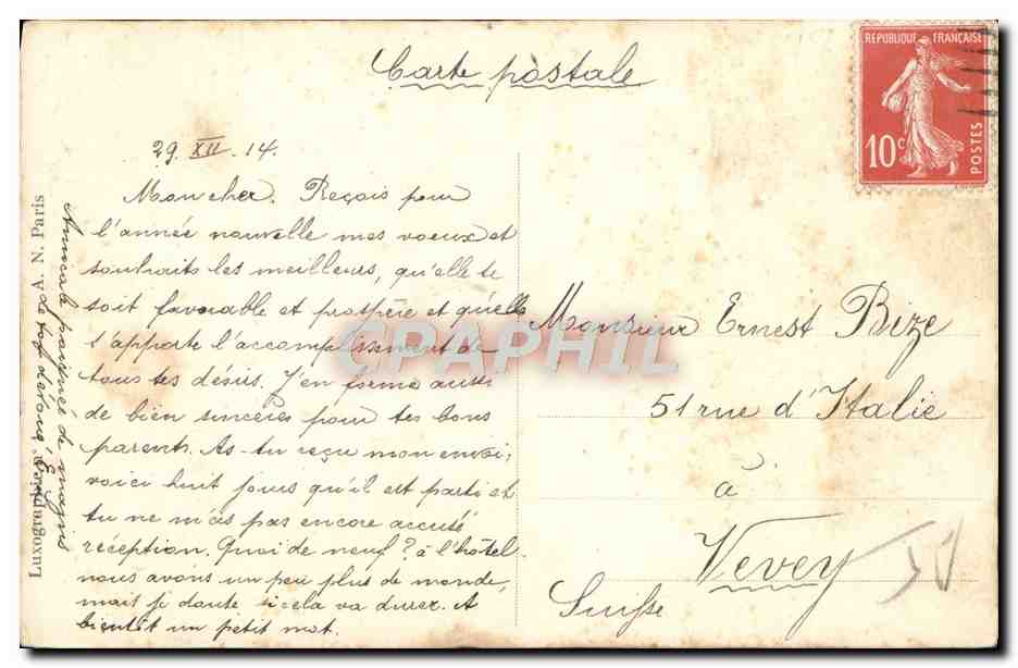 CPA Fantaisie Femme Homme Faucille Mort Coq — Verso
