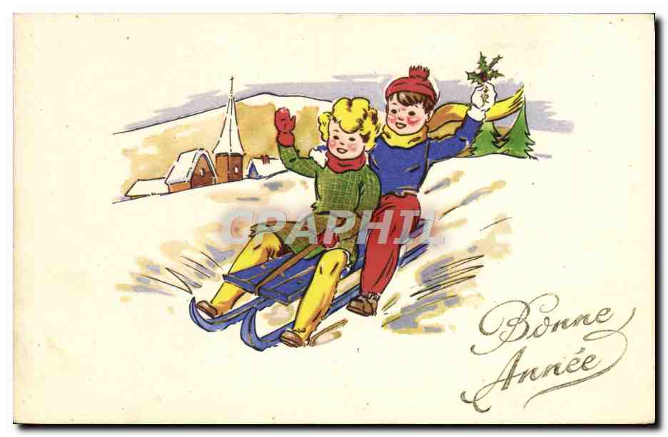 CPA Fantaisie Enfants Luge 