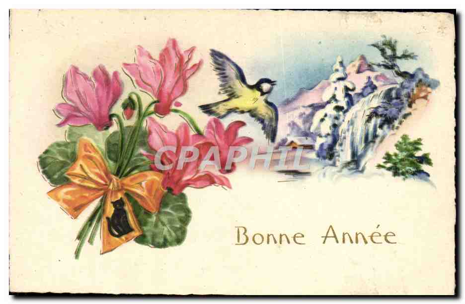 CPA Fantaisie Bonne annee Oiseau