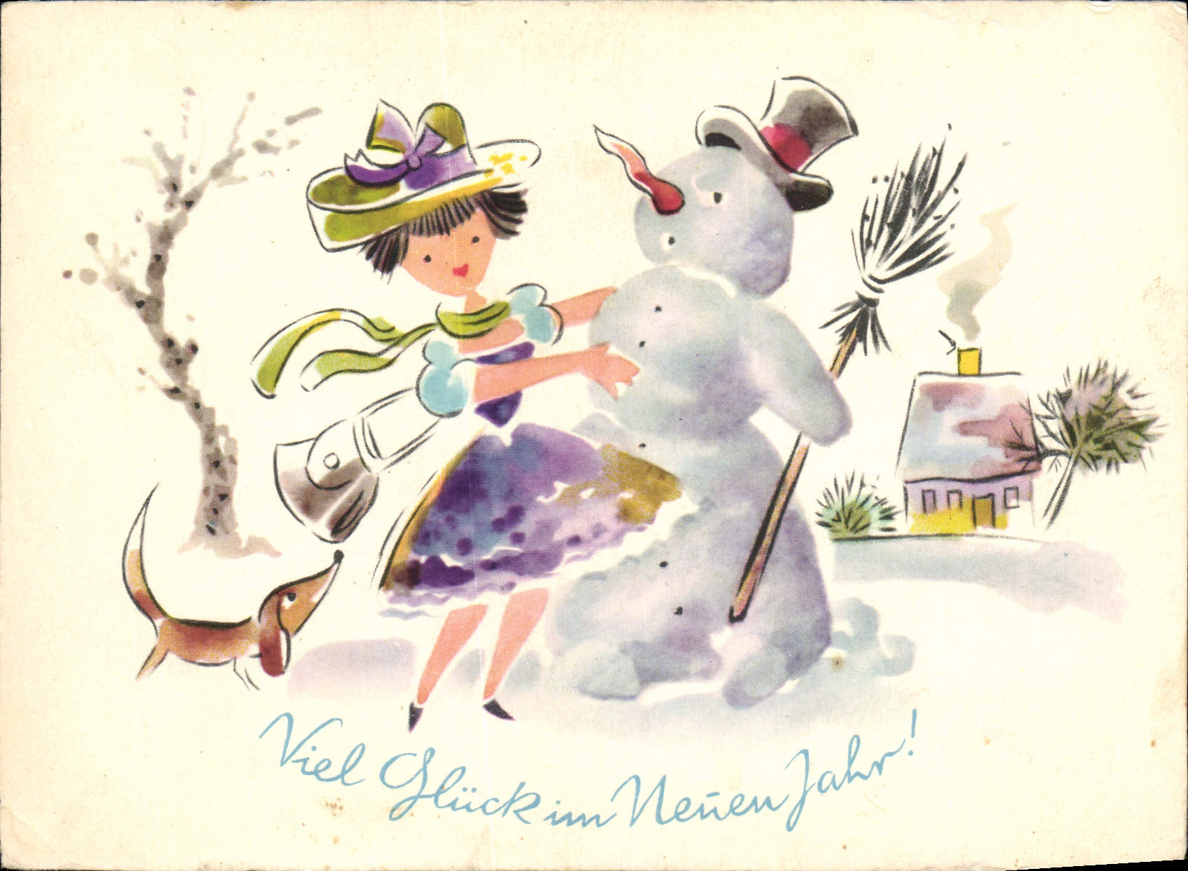 CPA Fantaisie Nouvel an Bonhomme de neige 