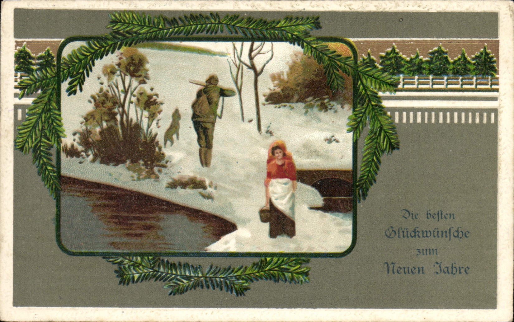 CPA Fantaisie Bonne annee Chasse Chasseur