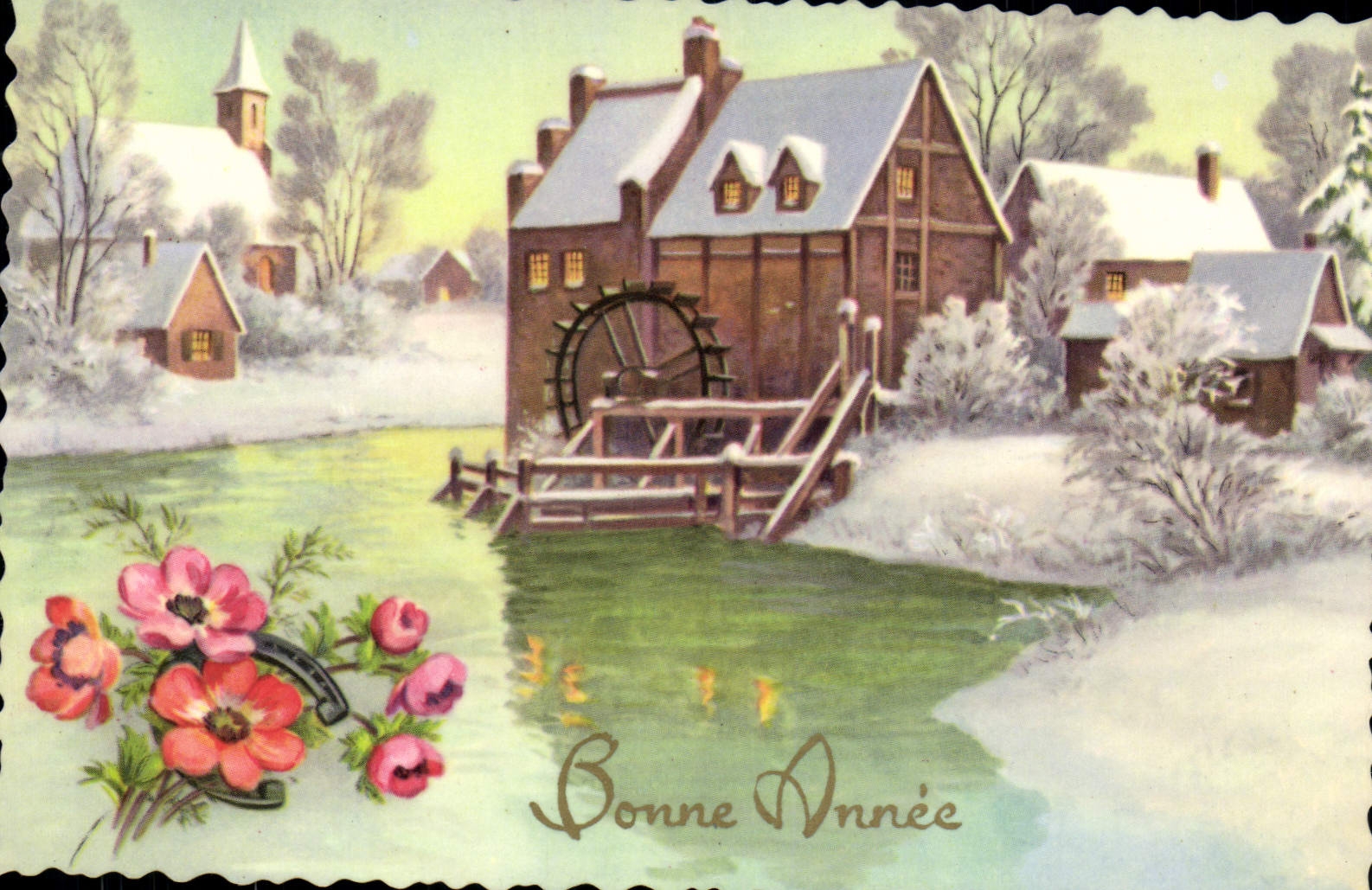 CPM Fantaisie Bonne annee Moulin