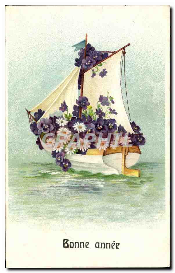 CPA Fantaisie Fleurs Bateau