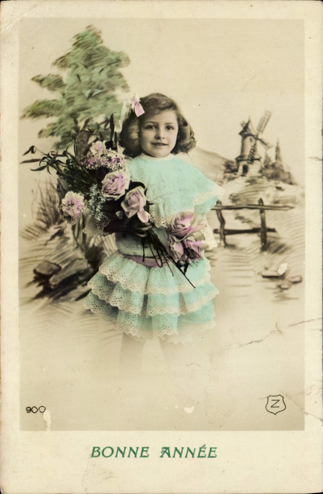 Mädchen mit Blumenbouquet — Frohe Weihnachten — Z 900