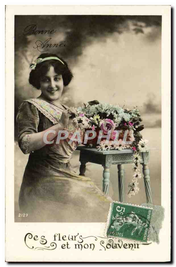 Frau mit Blumenstrauß — Frohe Neujahr — Verlag CPAPHIL, Nr. 2127