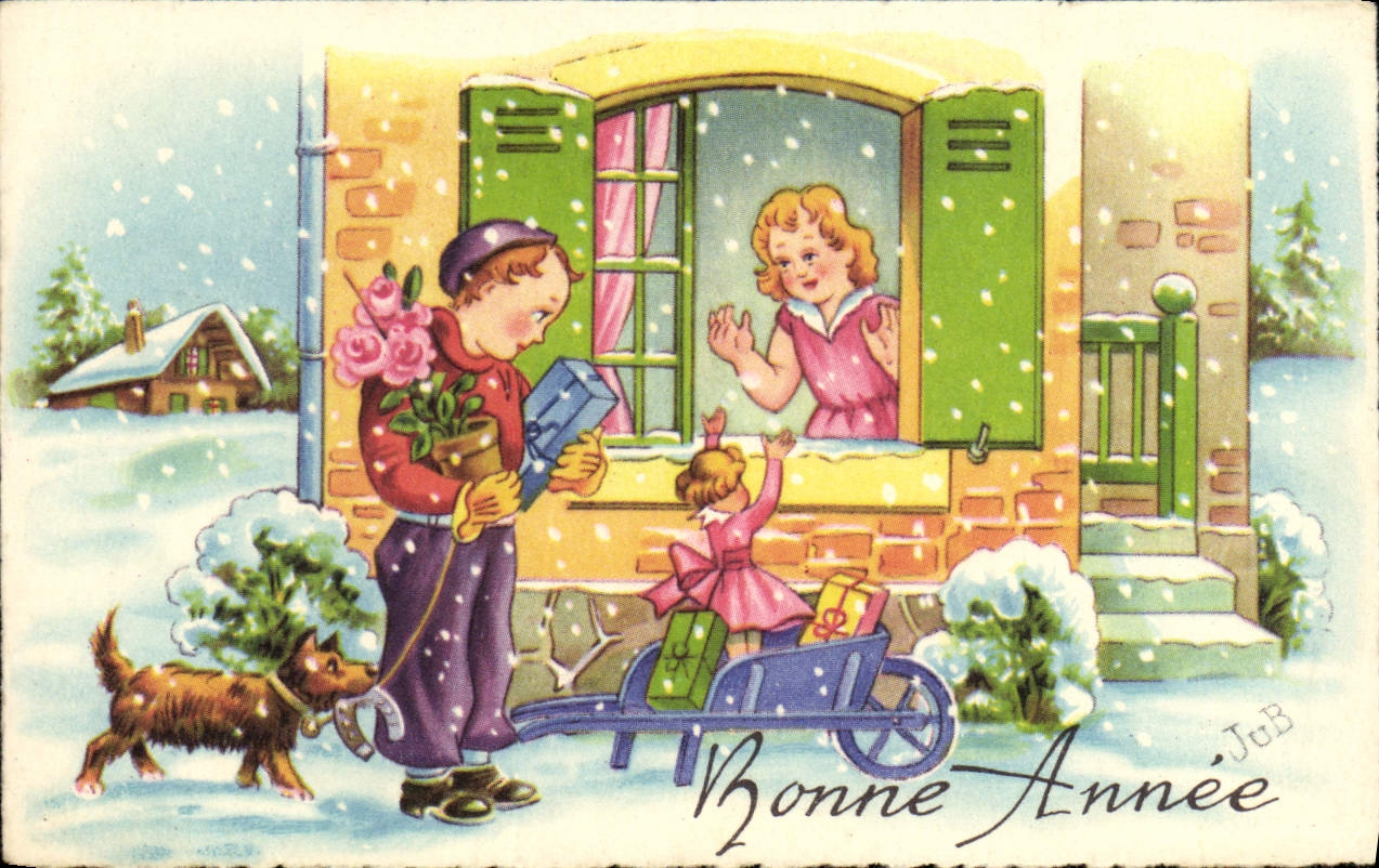 CPA Fantaisie Bonne annee Chien