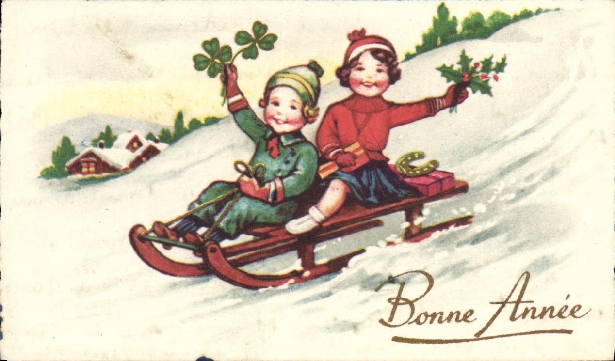 CPA Fantaisie Enfants Luge