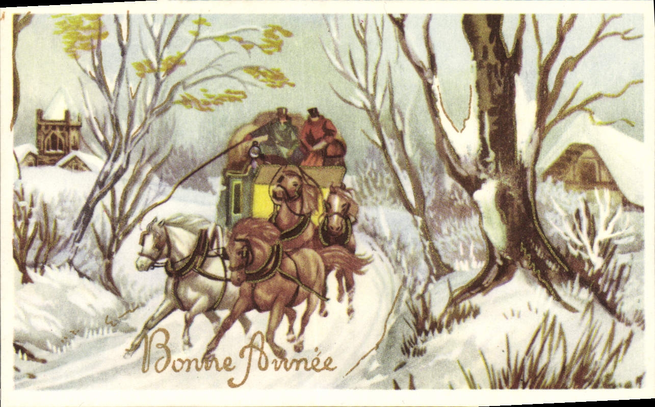 CPA Fantaisie Bonne annee Caleche petit format