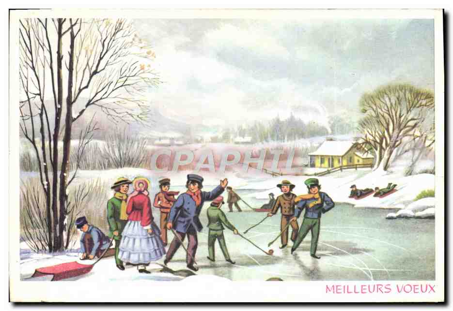 CPM Fantaisie Voeux Hockey sur glace Luge