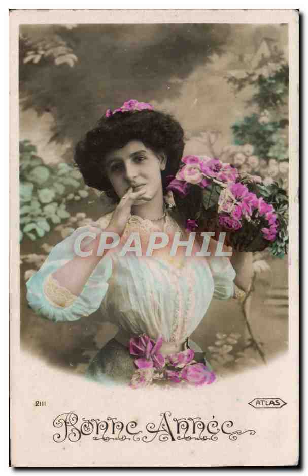 Mujer sosteniendo un ramo de rosas — Feliz Año — Atlas, n° 2111