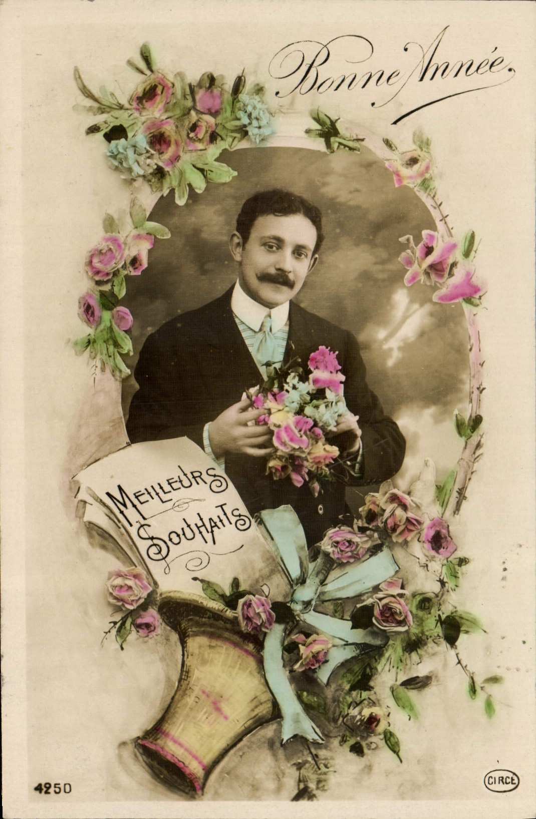 Homme à la moustache — avec bouquet et livre de vœux — CIRCE n°4250