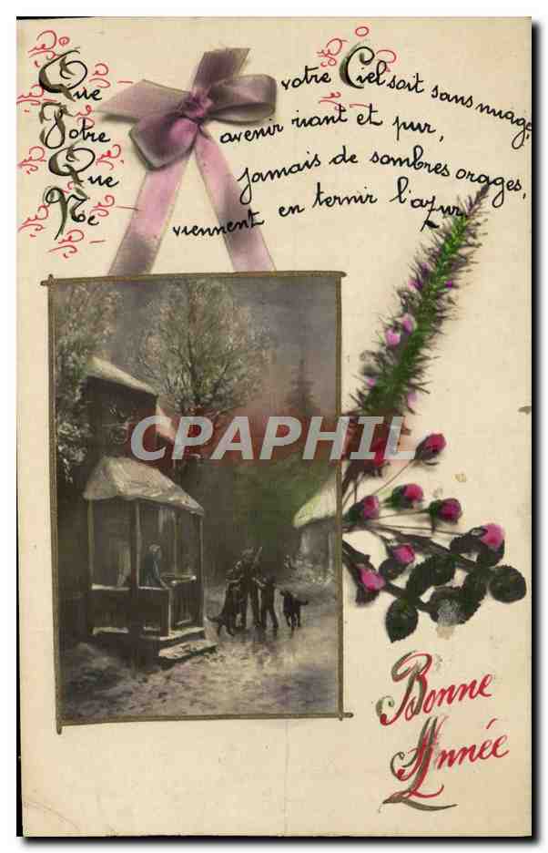Scène hivernale — Bonne Année — Carte postale datée 6 janvier 1917