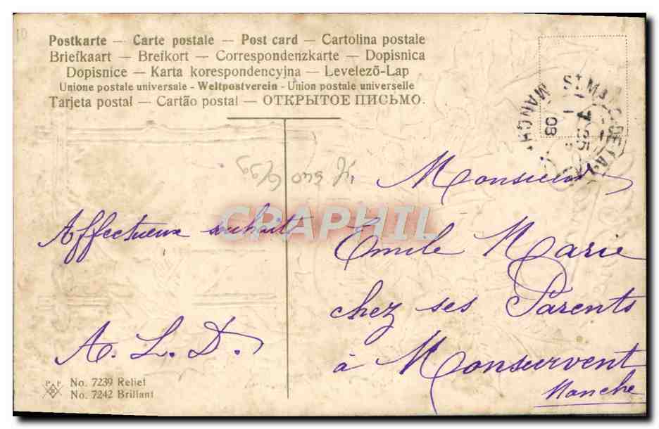 Houx et paysage — carte de vœux — éditeur Brillant, n° 7242 — Verso