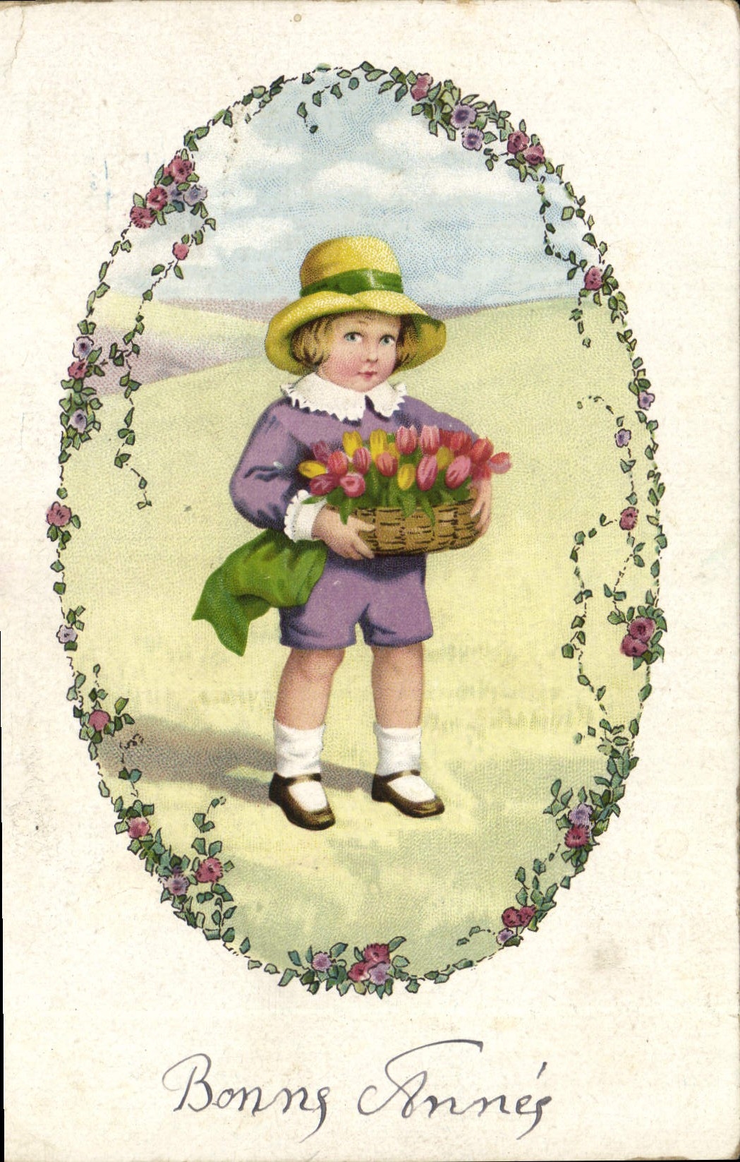 CPA Fantaisie Enfant tulipes