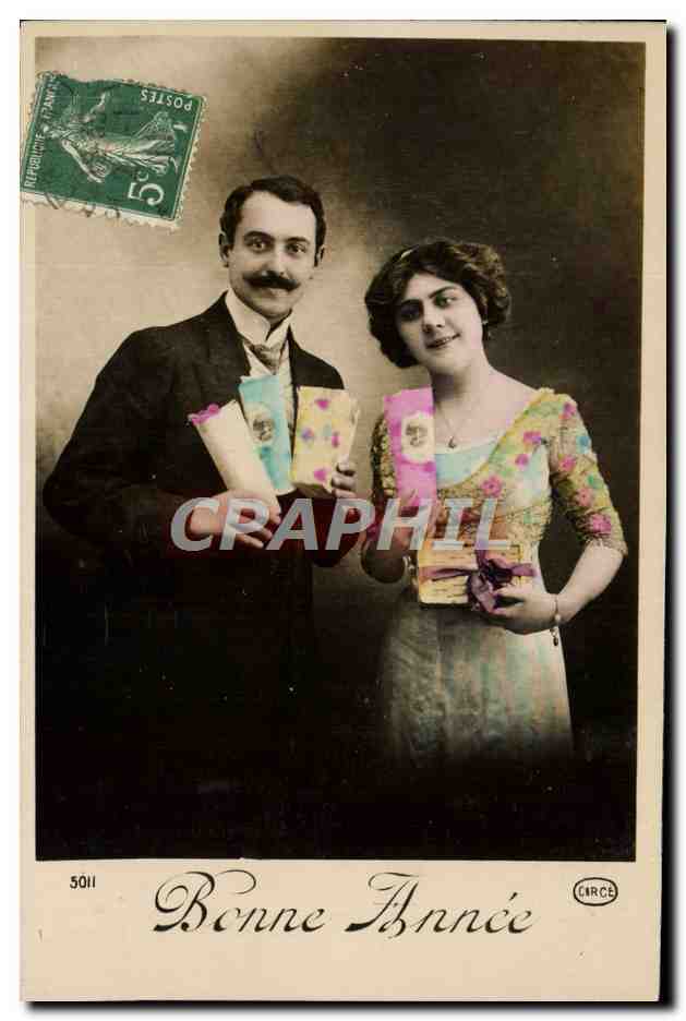 Couple avec cartes de vœux — Bonne Année — CERCÉ n°5011