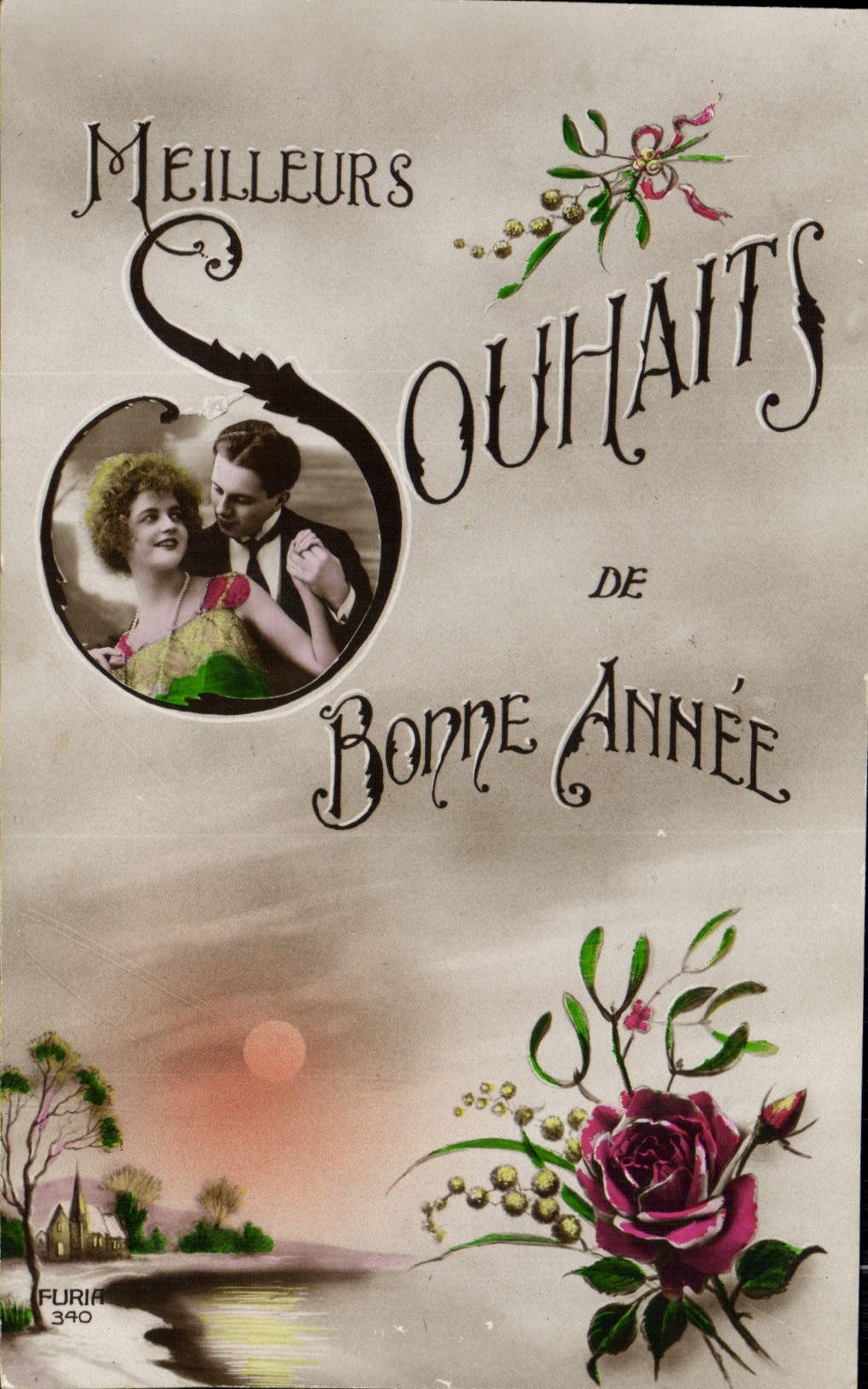 Couple en tenue de soirée — Meilleurs Souhaits de Bonne Année — Furia 340