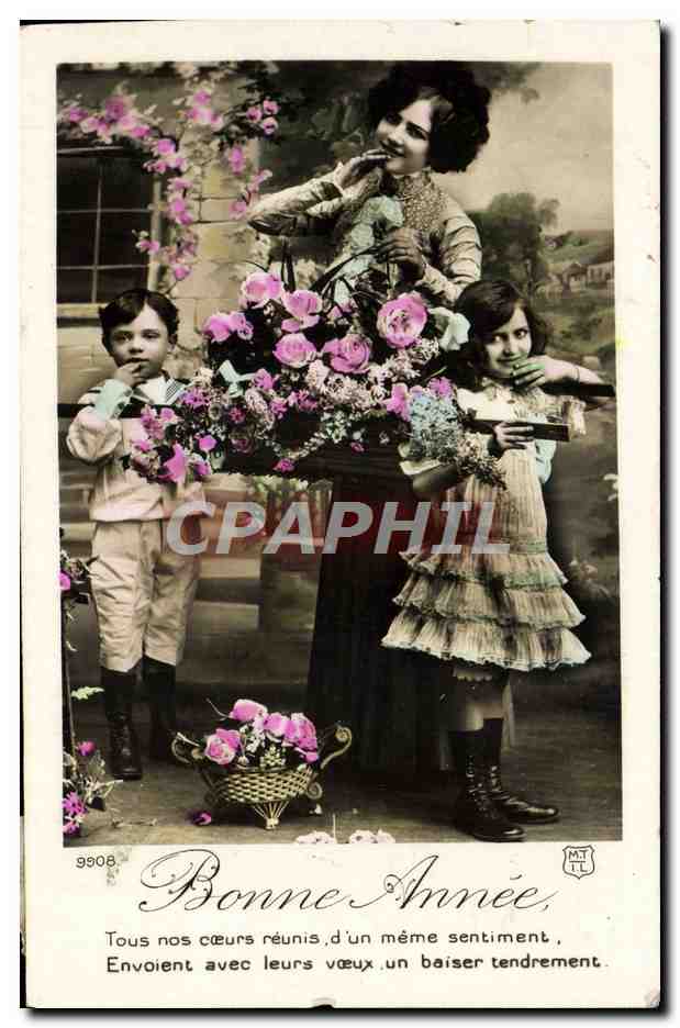 Famille avec bouquet de roses — MTL 9908 — éditeur MTL