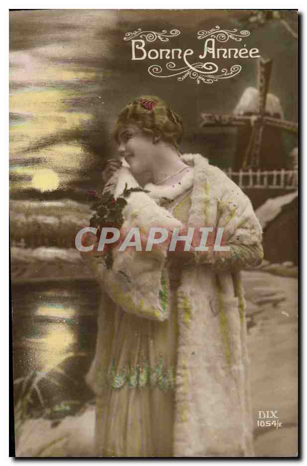 Frau in Pelz am See — Frohe Neujahr — DIX 1054/2