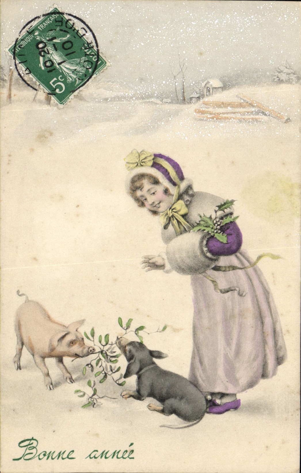 CPA Fantaisie Enfant Cochon Chien