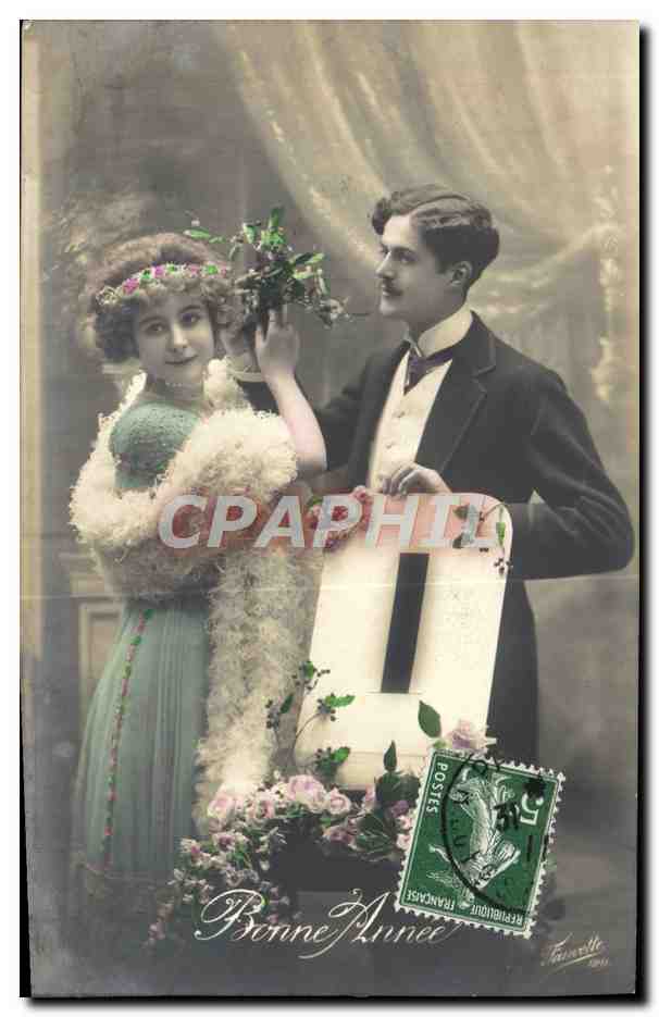 Jeune couple — Bonne Année — Éditeur Fauville, n° 1