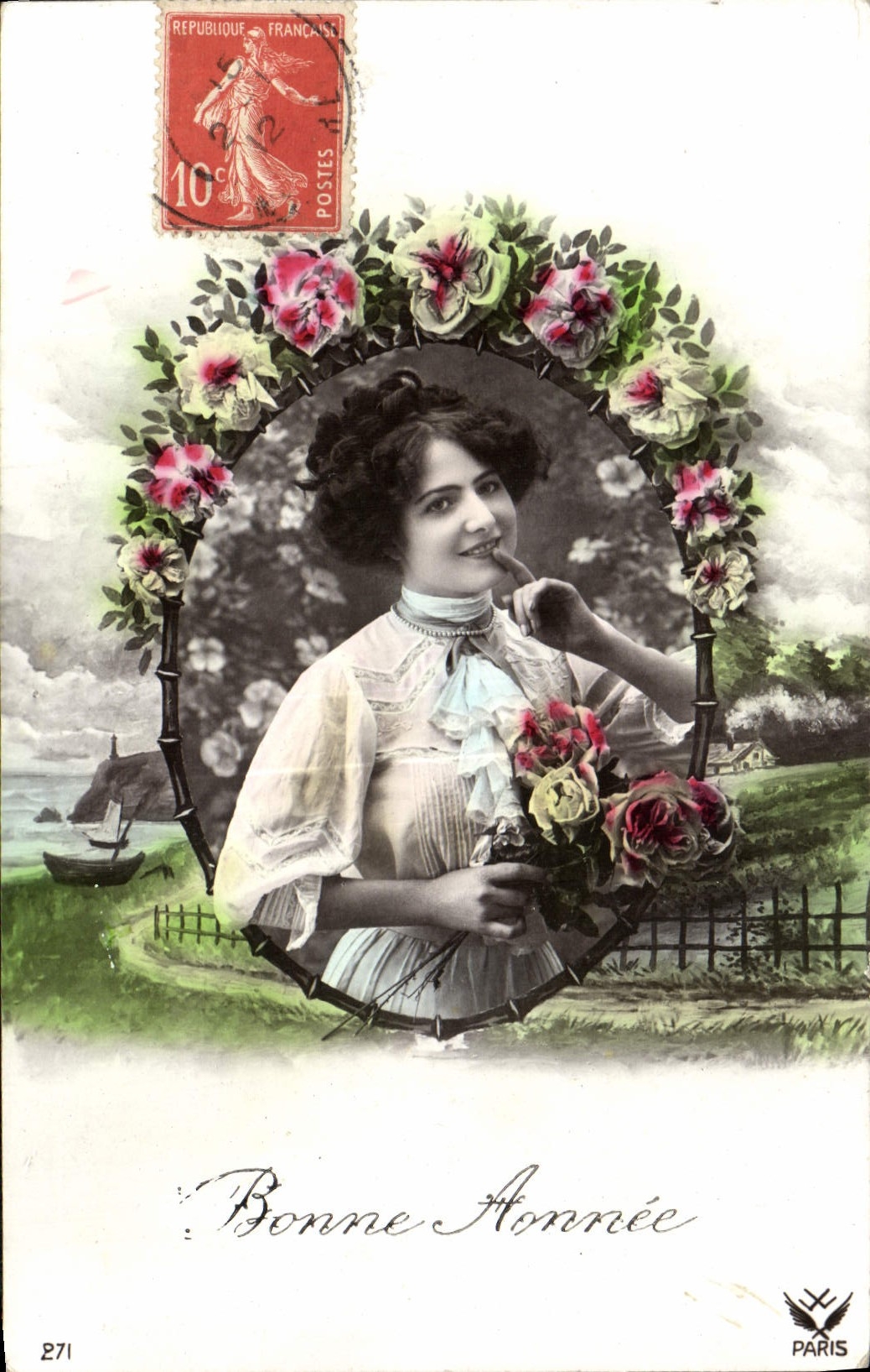 Femme avec bouquet — Bonne Année — Paris, n°271