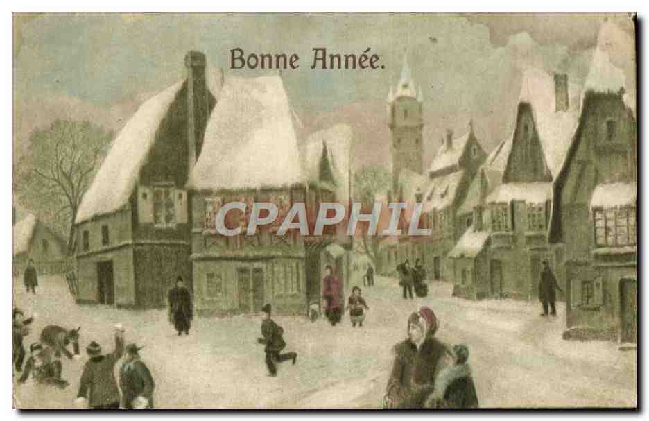 CPA Fantaisie Bonne annee Bataille de boules de neige