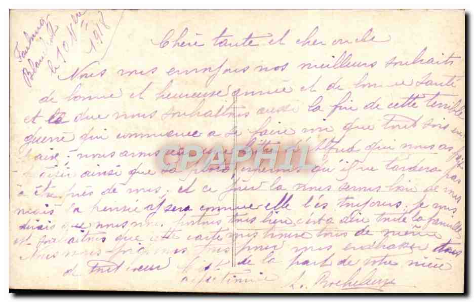 Femme en robe lilas tenant un bouquet et un écharpe de fourrure — Bonne Année — CPAPHIL n°6060 — Verso