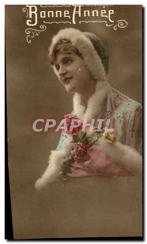 Frau in Pelzjacke — Frohe Weihnachten — Weihnachtskarte